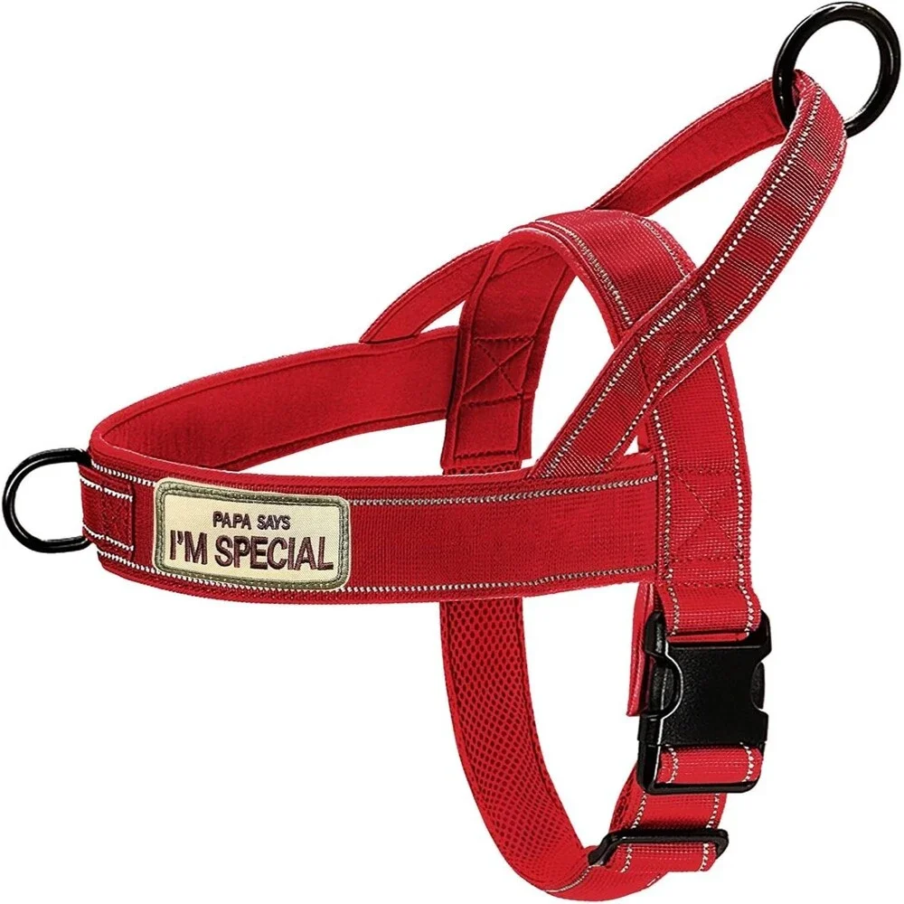 Red No Pull Adjustable Control Reflective Harness w/Two Removable Patches